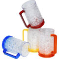 Double Wall Gel Frosty Beer Mugs, Freezer Ice Mugs, Drinking Glasses 16oz, Clear Set of 4, Assorted Colors (Red, Yellow, Blue, O